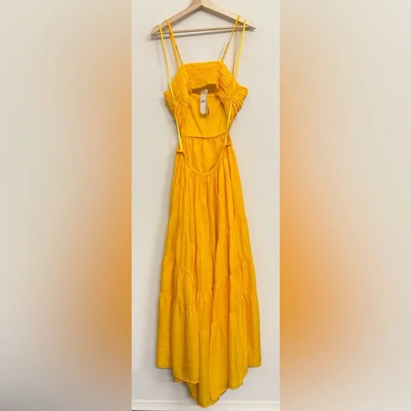 NWT Anthropologie Let Me Be Cutout Tiered Maxi Dress in Tangerine Yellow Size M - Picture 9 of 15